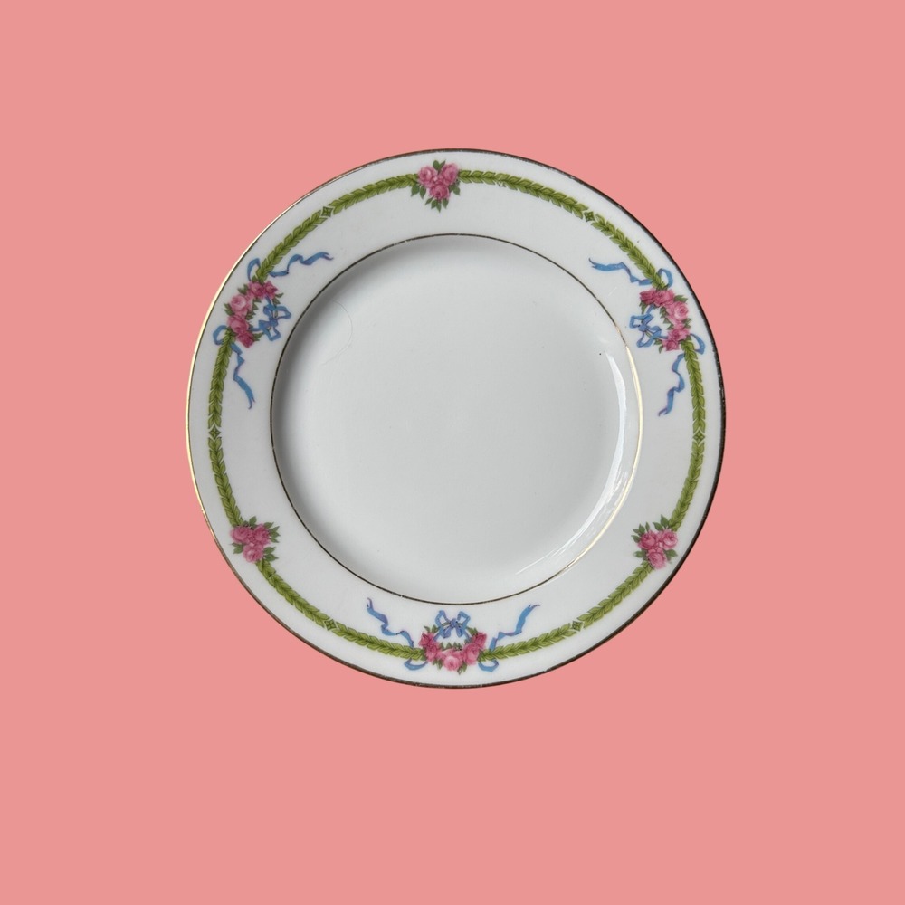 T&V Limoges France Antique Porcelain Dessert Plate Art Nouveau Roses 1917 6.25"